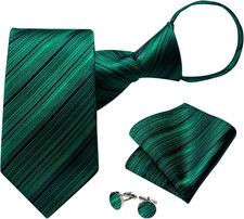 Silk Zipper Ties for Men,Paisley Solid Plaid Pre-tied Tie and Pocket Square Cuff