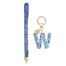 Initial Letter W Keychain for Women Rhinestone Alphabet Keychain, Blue