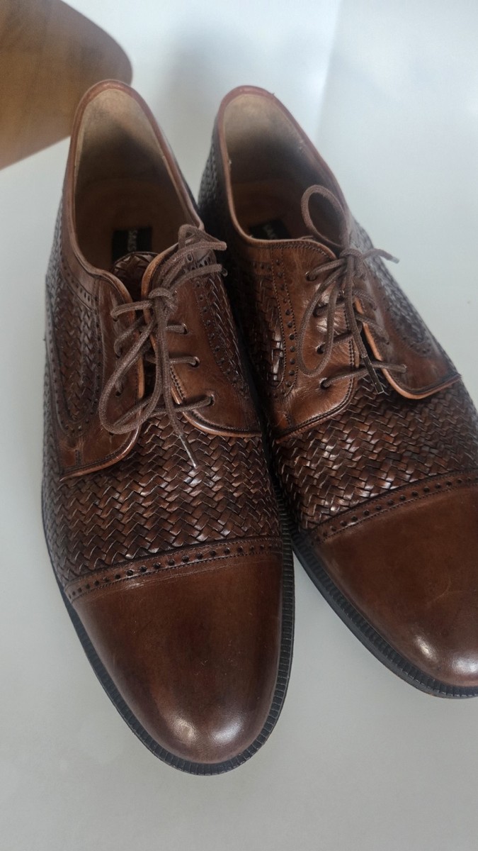Men\'s Saks Fifth Avenue Brown Leather Woven Lace-Up Oxford Shoes Italian Size 8M Saks Fifth Avenue Brown Leather Woven Lace-Up Oxford Shoes  main image 2