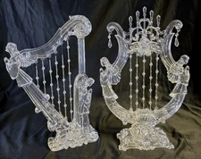 Lot 2 Clear Acrylic Harp Musical Instrument Lrg Figurines w/Praying Angels Beads
