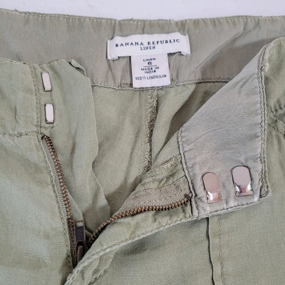 Capris de lino Banana Republic talla 6 para mujer verde oliva pierna con cordón 0825 Foto 4 de 4