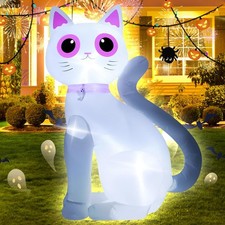 Halloween Inflatable Decor 3.5FT White Cat with LED Lights - Indoor