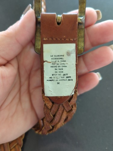 Cinturón Trenzado De Colección Años 90 Y2K Liz Claiborne Cuero Marrón Hebilla Tono Dorado M29 - Imagen 5 de 9