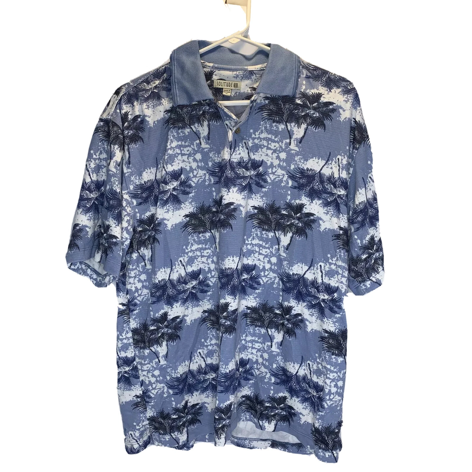 Solitude Men’s Hawaiian Short Sleeve Polo Shirt Size Medium Blue