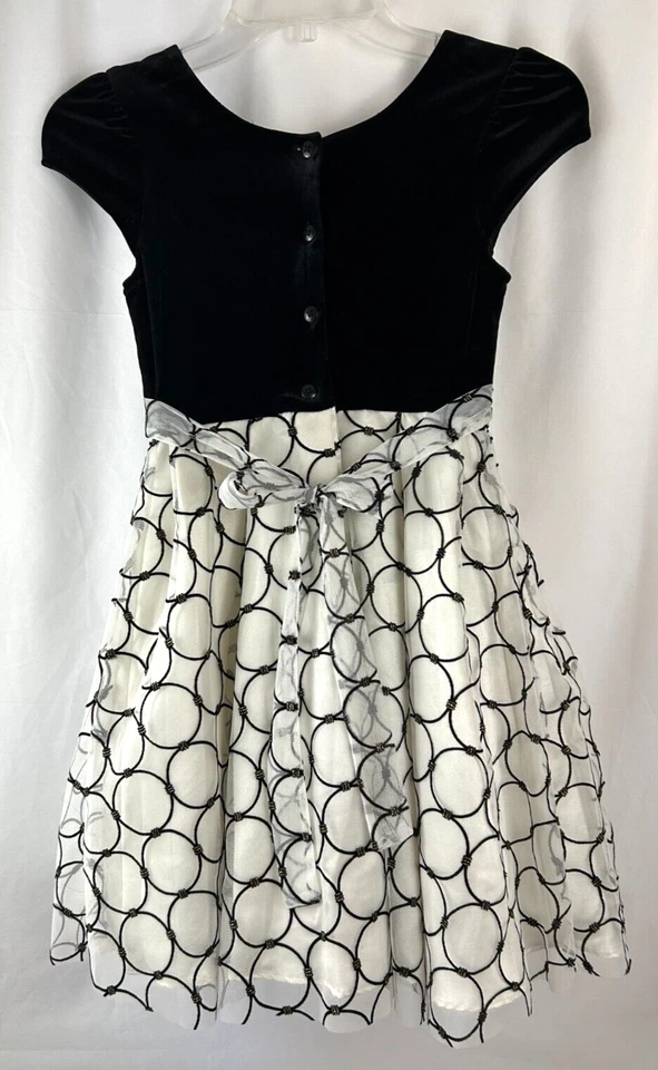 Vestido de fiesta para niña Jona Michelle, top de terciopelo negro, falda de tul blanco/negro, talla 8 Foto 2 de 4