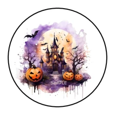 30 HALLOWEEN STICKERS ENVELOPE SEALS LABELS 1.5" ROUND HAUNTED HOUSE
