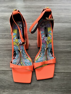 VERSACE Fluo Patent Leather Sandals Orange Size 37 EU US