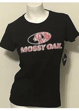 NWT WOMEN'S BLACK MOSSY OAK SHORT SLEEVE CREW NECK GRAPHIC T-SHIRT SIZE LARGE