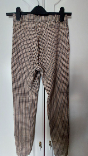 Zara Beige Ivory Black Houndtooth Dogtooth Check Stretch Trousers Skinny Size S - Picture 5 of 11