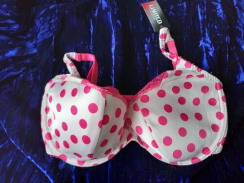 Limited Collection M&S Pink Mix U/W Evenly Padded Polka Dot Satin Plunge Bra 32E - Picture 1 of 3