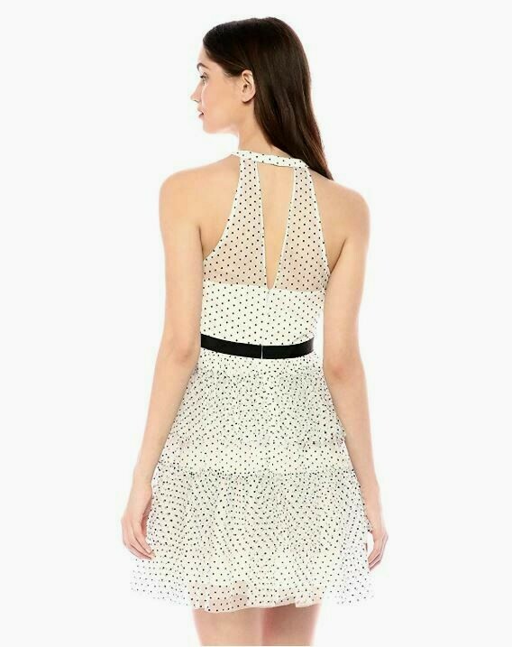 NEW BCBG MAX AZRIA DOT RUFFLE HALTER DRESS OFF WHITE