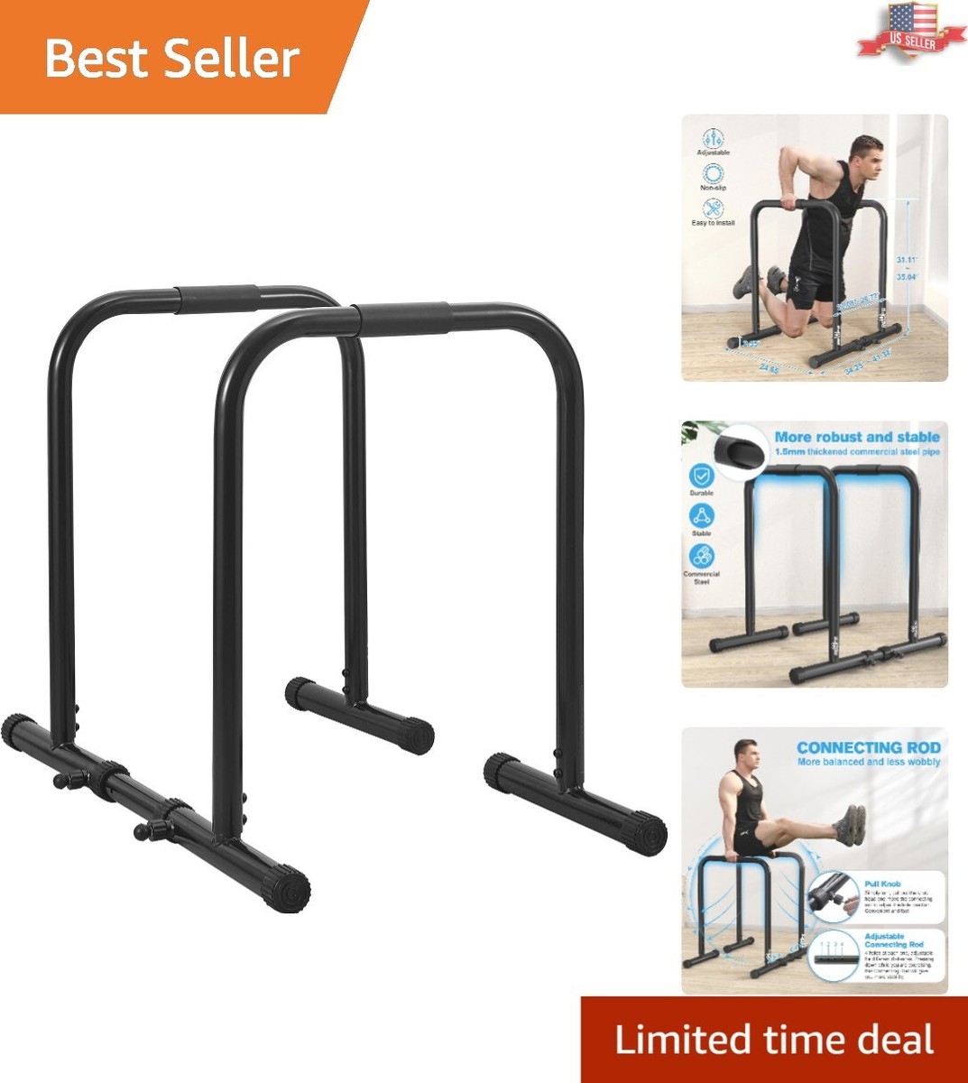 Adjustable Dip Bar Station - Supports up to 300lbs, Perfect for