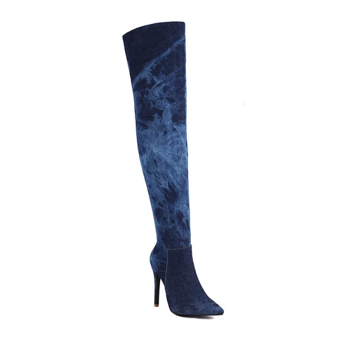 Women Over The Knee Thigh High Boots Pointy Toe High Heels Zip Boots Shoes Size - Bild 25 von 33
