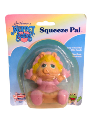 1989 Miss Piggy Jim Henson Muppet Babies Squeeze Pal Toy Remco Baby - On Card