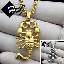18-36"Stainless Steel 3mm Silver/Gold Plated Cuban Chain Scorpion Pendant*P97