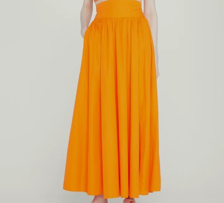 $700 Emporio Sirenuse Women's Orange Poplin Maxi Skirt Size IT 38 /US 2