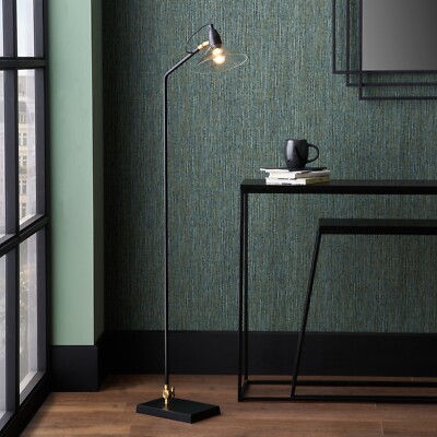 Schwarz und Messing Stehlampe mit Klarglasschirm Industrial verstellbar Lesen