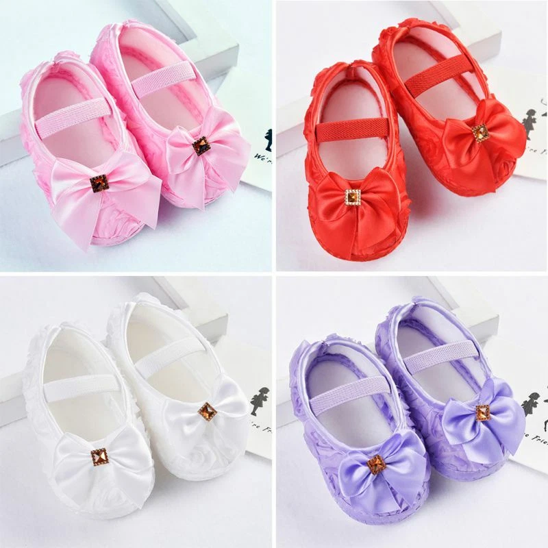 Newborn Baby Girl Crib Pram Shoes Bow Soft Sole First Walkers