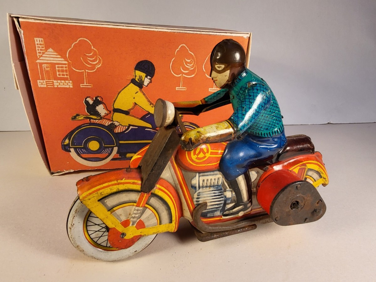 Tin toy 1950's Soviet Russia mechanical SIDECAR MOTORCYCLE
