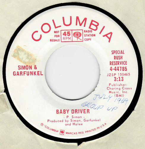 45RPM, SIMON & GARFUNKEL ' BABY DRIVER / SAME;; EXC. PROMO ' ROCK - Picture 2 of 2