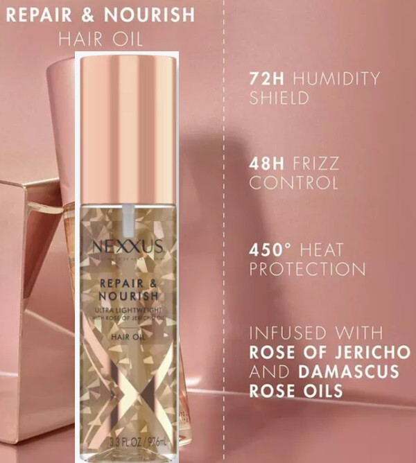 Nexxus Repair & Nourish Ultra Lightweight Hair ROSE Oil,3.3 FL OZ