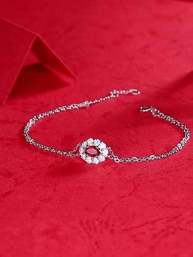 0.5CT Oval Halo Red Ruby Women Bracelet 14K White Gold Finish Pass Tester - Video 1 of 1