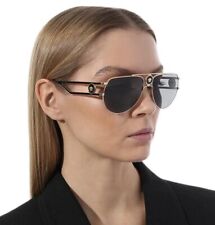 Versace Women Sunglasses Gold Grey Aviator Metal VE2225 MEDUSA PILOT 100287 NEW