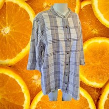 Carhartt Collarless Gray White Flannel 3/4 Sleeve Button Up Shirt Size 2XL