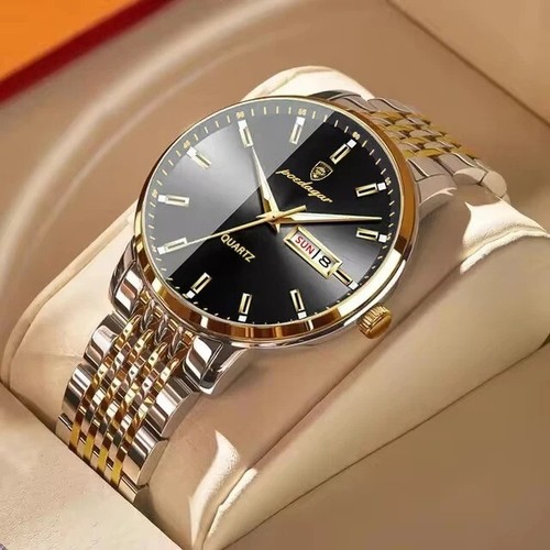 POEDAGAR Luxus Sport Herrenuhr Wasserdicht Leuchtend Edelstahl Datum Armband - Bild 13 von 18