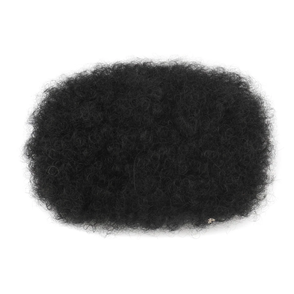 Short Afro Curly Hair Toupee for Men Human Hair Black Replacement Hairpiece - Image 3 of 4