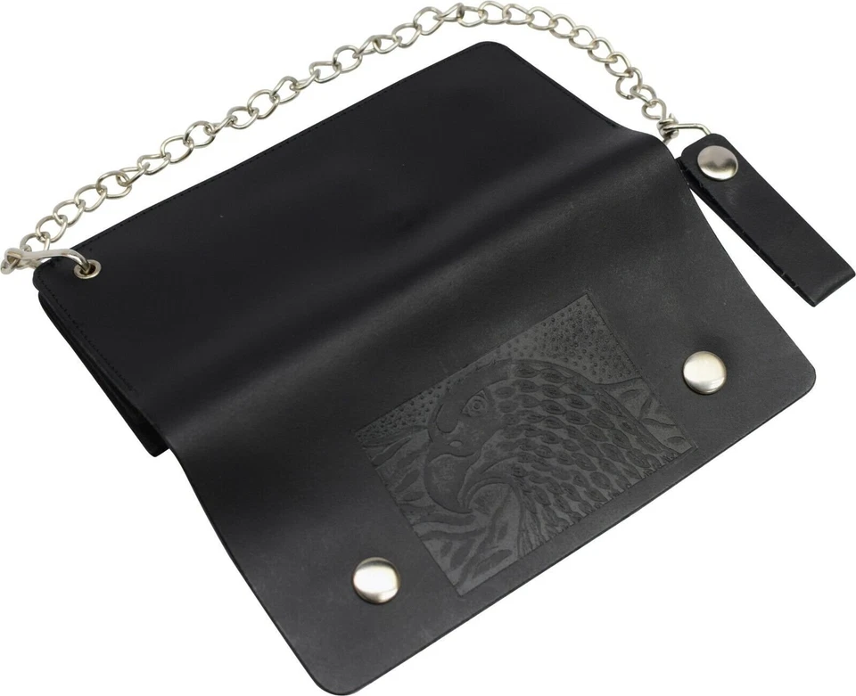 Cartera de cuero con cadena para motociclista camionero motociclista con cremallera interior ¡¡Águila negra!!! Foto 4 de 4