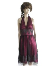 VTG ADRIANNA PAPELL WINE BEADED CHIFFON HALTER EVENING DRESS SIZE 6