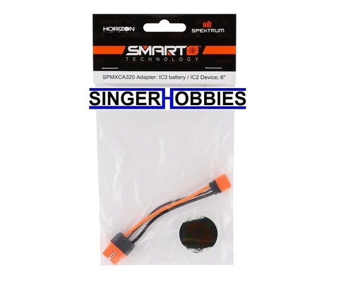 Spektrum SPMXCA320 6" IC3 Battery to IC2 Device SMART Battery Adapter Cable HH