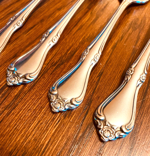 AMC Creon Flower Rose Design 6- Teaspoons 6" Stainless Glossy Japan - Picture 3 of 5