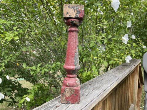 Antique Architectural Salvage Chippy Red Painted Wooden Spindle Baluster