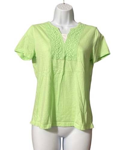 Women Basic Editions Green Short Sleeve Pullover Cotton Shirt Sz S - Picture 2 of 9