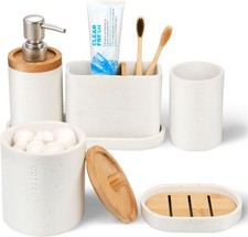 6Pcs Bathroom Accessories Set, Marble White Soap Dispenser, Toothbrush Holder