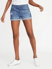 Old Navy boyfriend fit distressed cuffed denim shorts, size 8