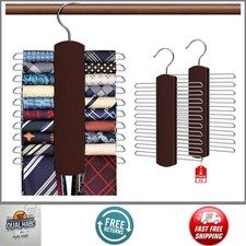 2Pack Wooden Tie Rack Closet Organizer 360 Swivel Hanger Holds 40 Ties Belts