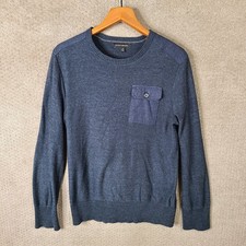 Banana Republic Sweater Mens Medium Blue Pullover Crew Neck Cotton Pocket Navy