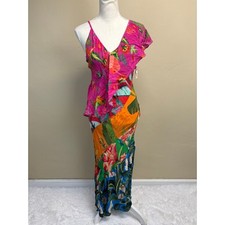 FARM Rio Mixed Pattern Flowery Ruffle One Shoulder Dress Size M GUC