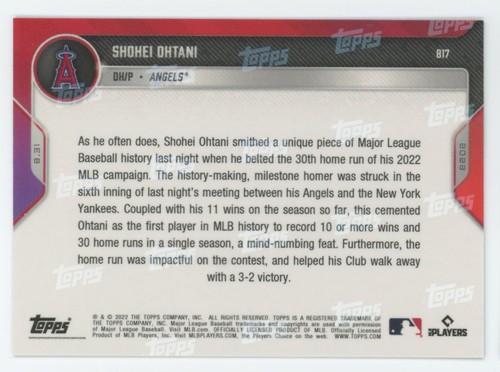 2022 Topps Now Shohei Ohtani Los Angeles Angels #817 A1 - Imagen 2 de 2