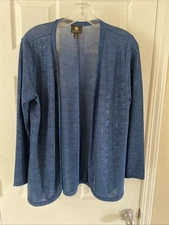 JM Collection Women Sz PM Blue Gorgeous open Cardigan 3/4 Sleeve