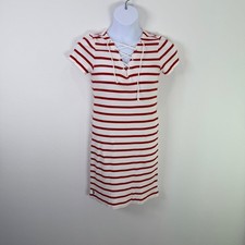 Ralph Lauren Sport Womens Large Red White Striped Lace Up Ribbed Knit Dress Y2K