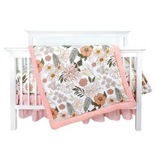 4-Piece Crib Bedding Set for Girls, Pink Baby Girl Bedding Set with Crib Skir...
