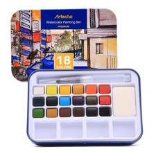18 Colors Watercolor Paint Set, Portable Trav...