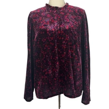 Gap Top Women Large Tall Burgundy Purple Floral Velvet Dark Cottage Whimsigoth