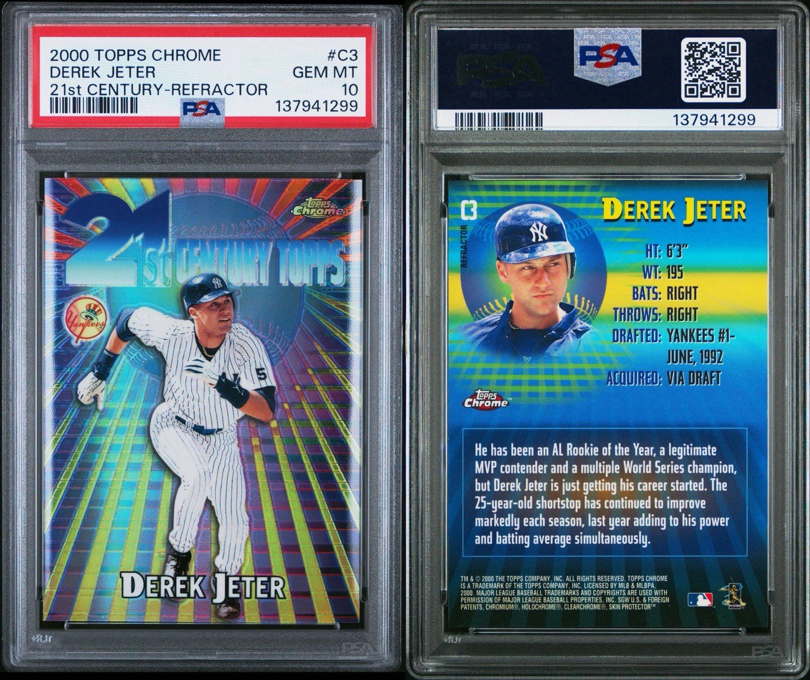 Topps Chrome 2000 Derek Jeter Yankees 21st Century Refractor #C3 PSA 10