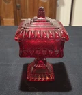 Vintage Jeanette Red Glass Square Wedding  Pedestal Box Candy Dish