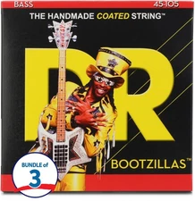 DR Strings BZ-45 Bootzillas Clear-coated Stainless Steel Bass Guitar Strings (3